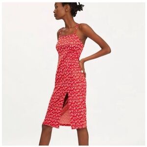 Printed Red Floral Zara Midi Dress